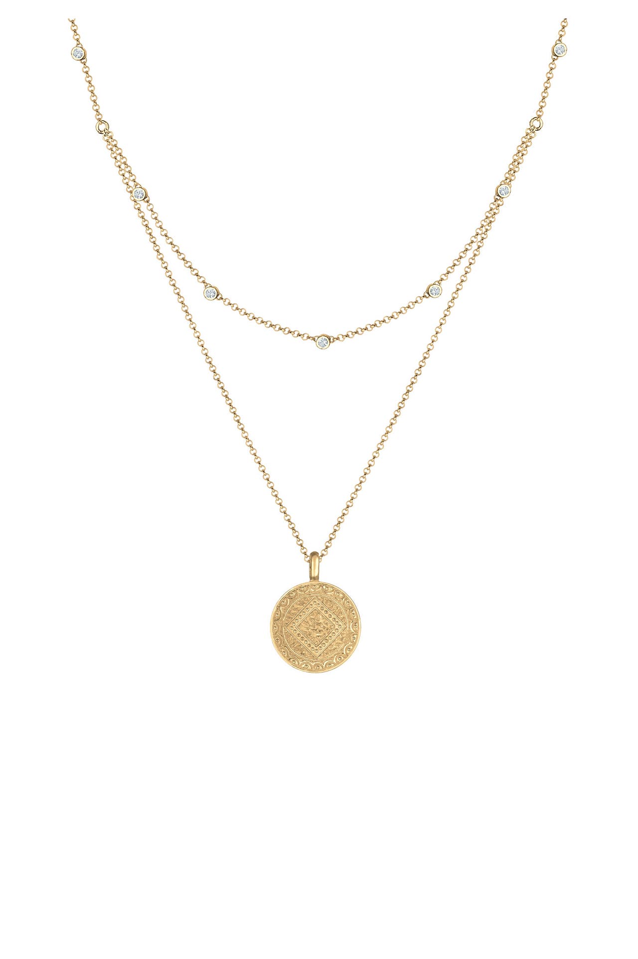 ELLI Kette Münze Plättchen Kristalle 925 Silber Gold, Bild 1