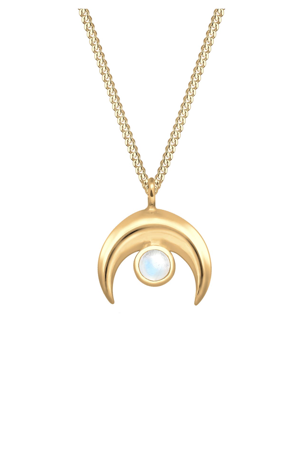 ELLI Kette Halbmond Mondstein Weiß 925 Sterling Silber vergoldet Gold, Bild 1