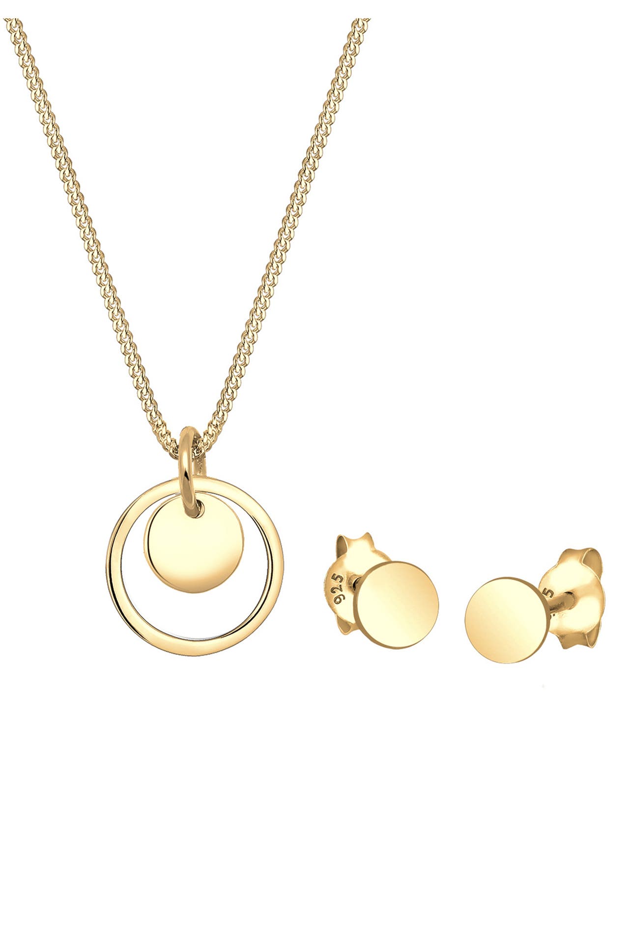 ELLI Schmuckset Rund Plättchen Kette Ohrstecker 925 Silber Gold, Bild 1