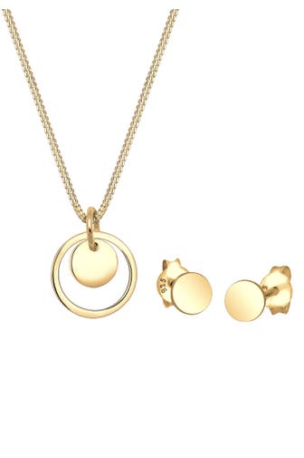 ELLI Schmuckset Rund Plättchen Kette Ohrstecker 925 Silber Gold