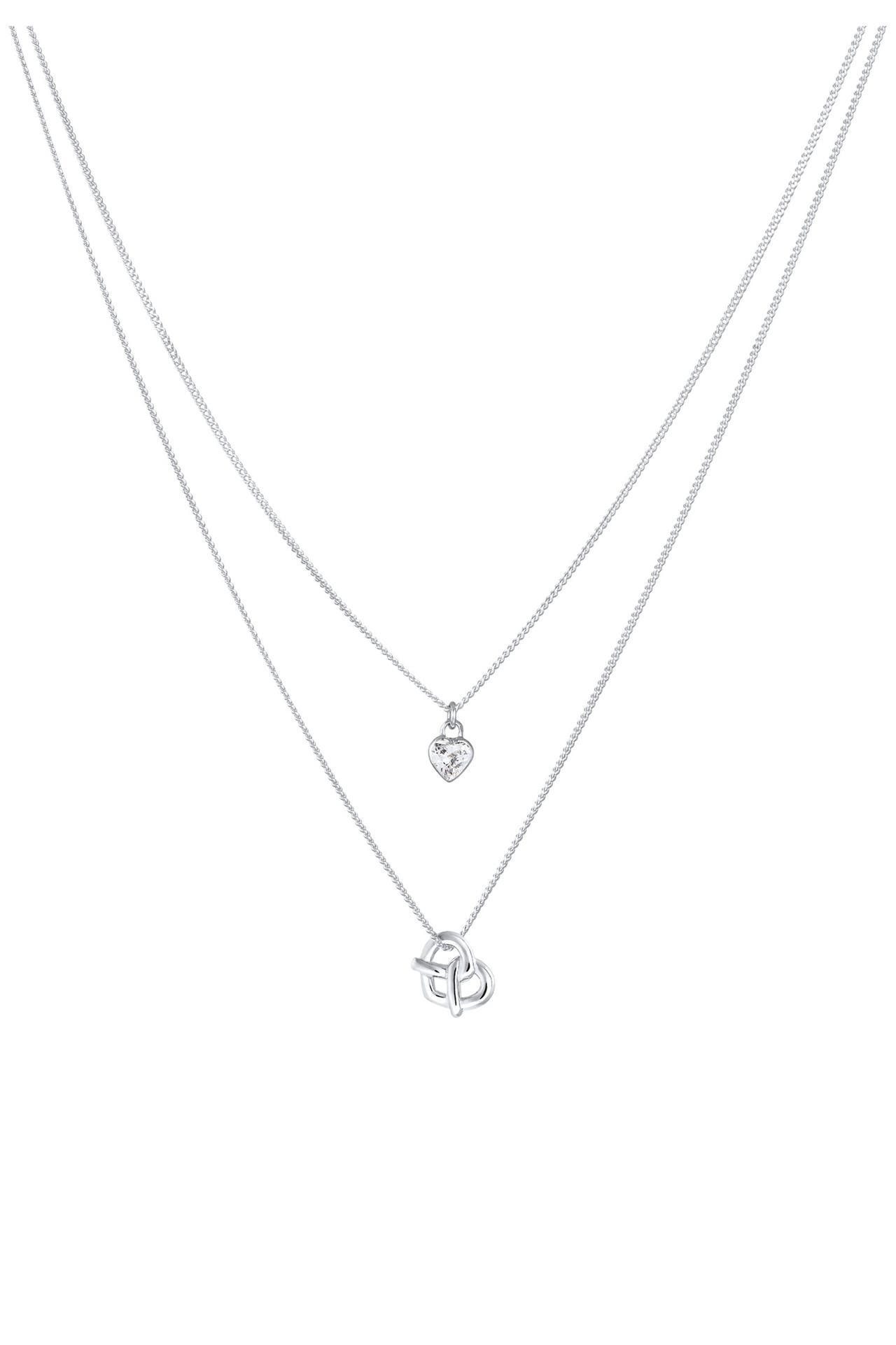 ELLI Kette Layer Zirkonia Herz Brezel Look 925 Silber Silber, Bild 1