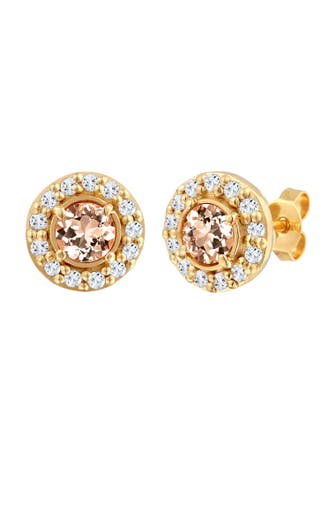ELLI PREMIUM Ohrringe Ohrstecker Rund Morganite Pfirsich 925 Sterling Silber Gold