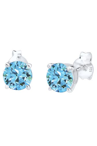 ELLI Ohrringe Basic Rund Weiß 925 Silber, mit Kristallen von Swarovski® Blau