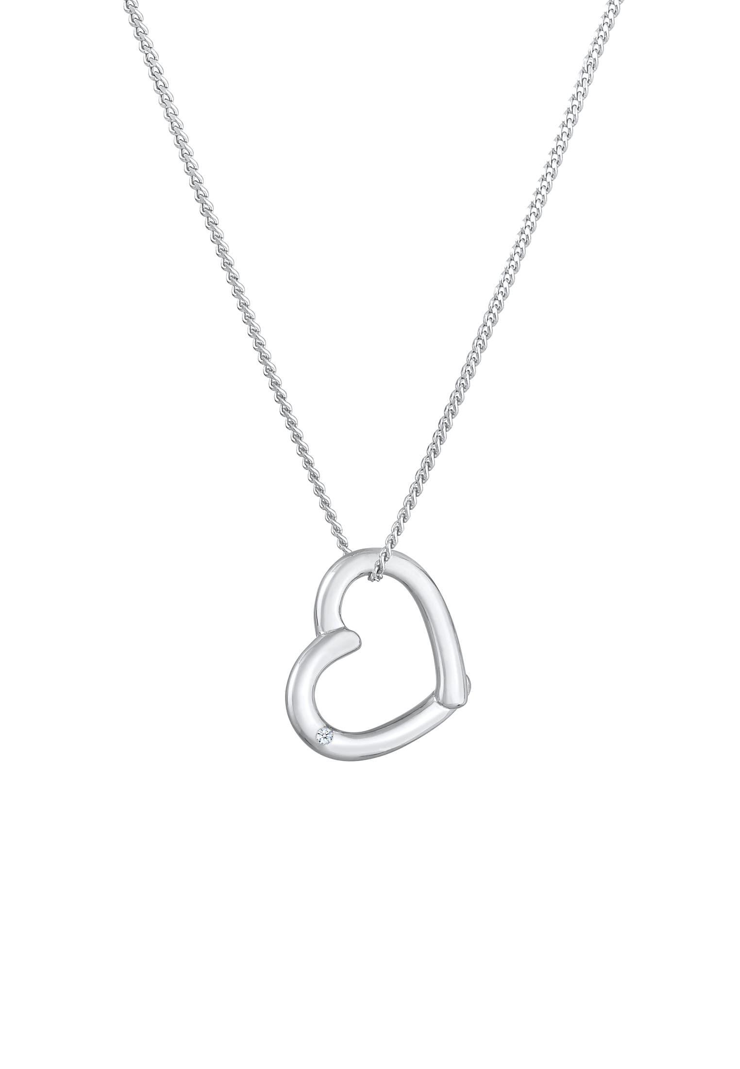 Elli Collana Donna Con Ciondolo A Cuore Curvo E Diamante 0.015 Ct - Argento 925, Lunghezza 45 Cm, Gioiello Autentico
