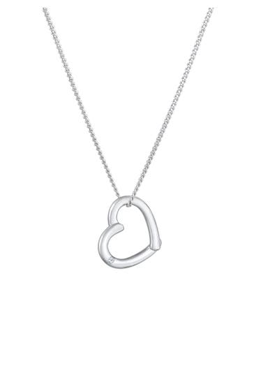ELLI DIAMONDS Kette Herz Anhänger mit Diamant (0.02 ct.) 925 Silber Weiß
