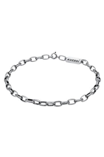 KUZZOI Armband Herren Gliederkette Oval Basic 925 Silber Schwarz