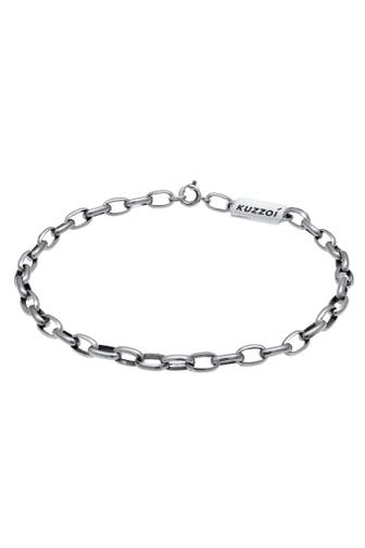 KUZZOI Armband Herren Gliederkette Oval Basic 925 Silber Schwarz