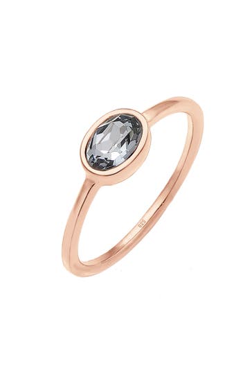 ELLI Ring Oval Glas Kristalle Grau 925 Sterling Silber Rosegold