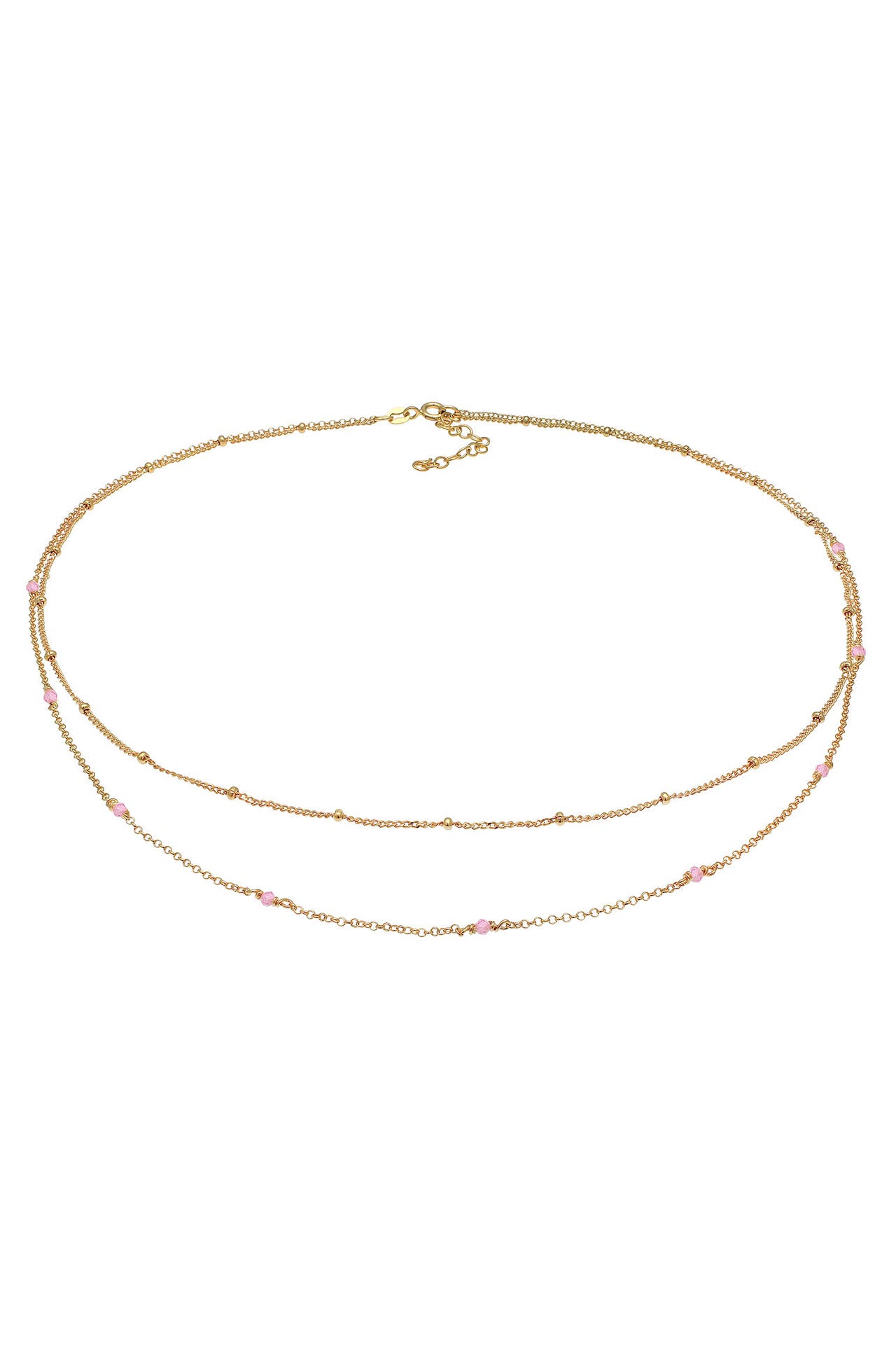 ELLI Kette Layer Rosa Quarz Kugeln Beads 925 Silber Gold, Bild 1
