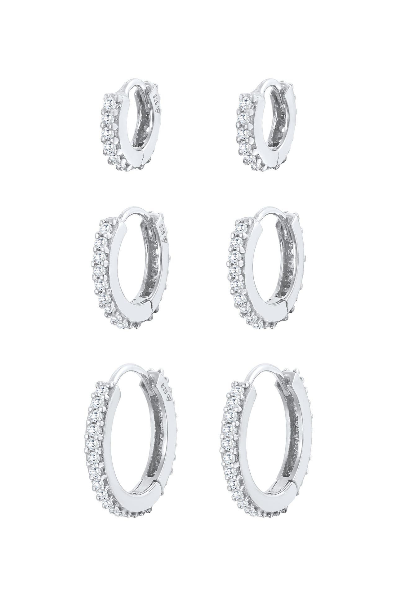 ELLI PREMIUM Ohrringe Creolen Zirkonia 3er Set Elegant 925 Silber Silber, Bild 1