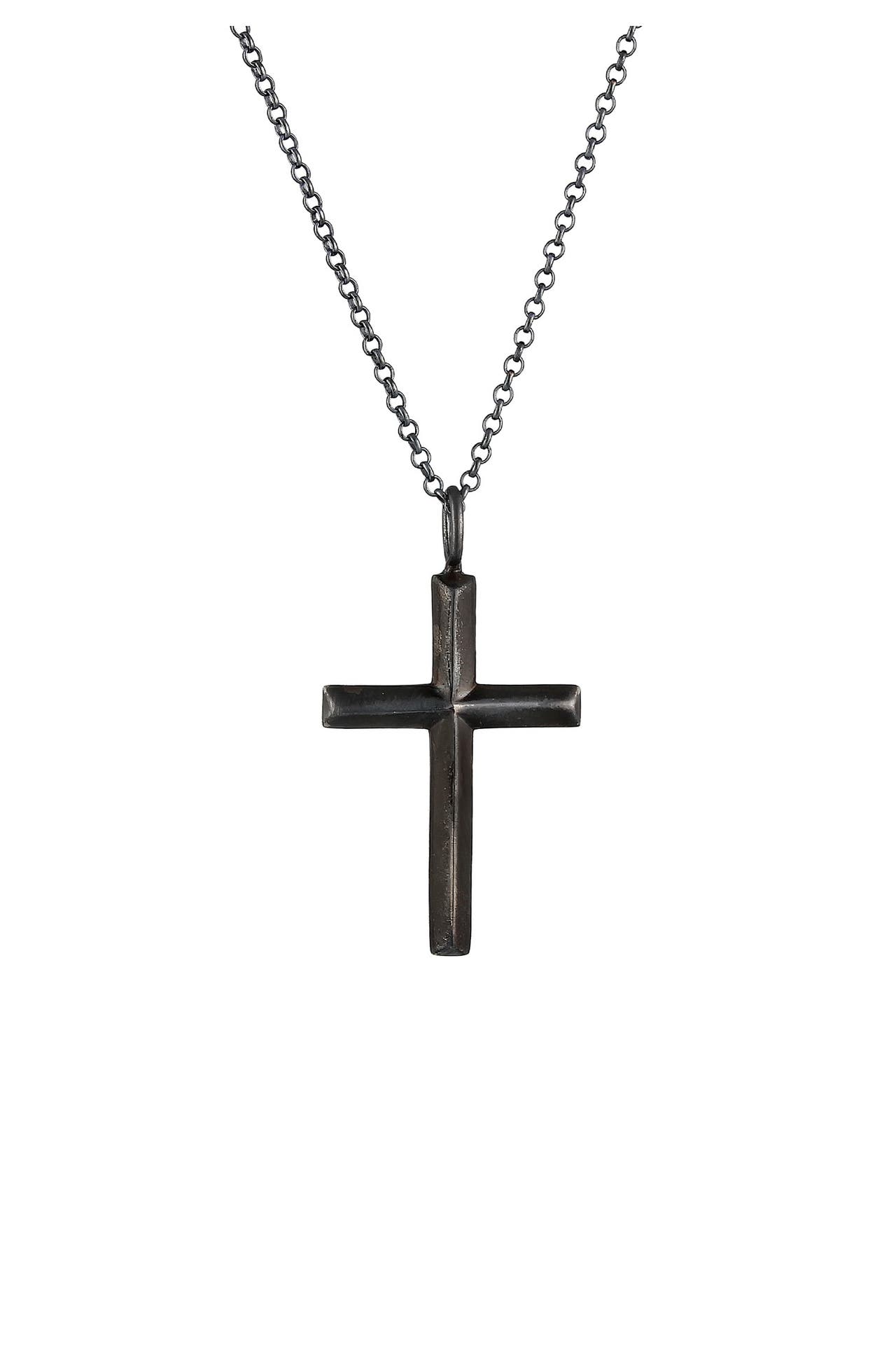 KUZZOI Kette Herren mit Kreuz Oxidiert Massiv 925 Silber Schwarz, Bild 1