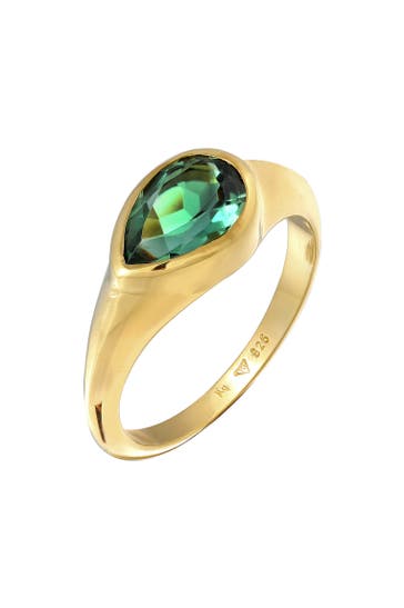 ELLI PREMIUM Ring Quarz Grün Klassik 925 Silber vergoldet Gold