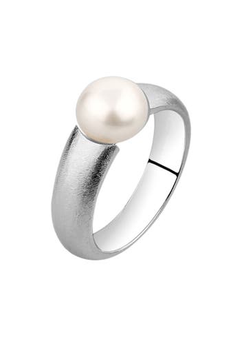 NENALINA Ring Perlenring satiniert Süßwasserzuchtperle 925Silber Silber