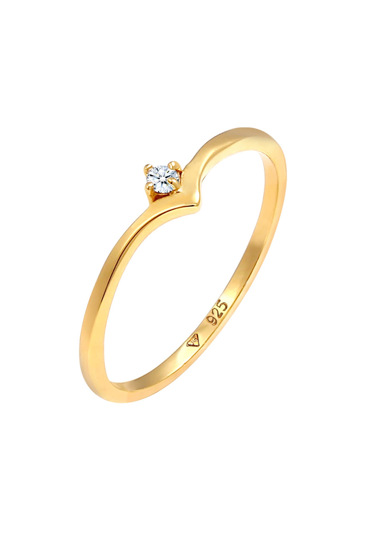 ELLI DIAMONDS Ring Solitär Diamant (0.03 ct.) V-Form 925 Silber Gold, Bild 1