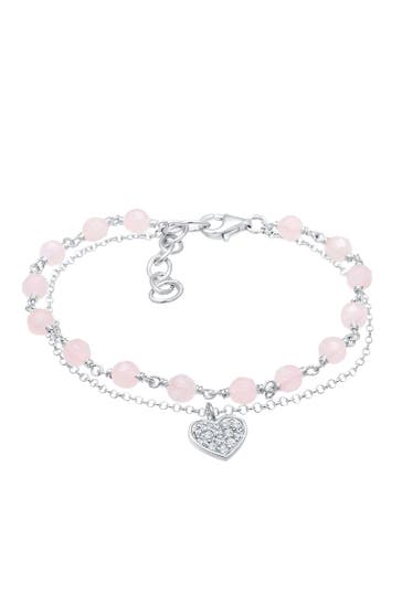ELLI Armband Herz Quarz Perlen mit Kristallen von Swarovski® 925 Silber Silber