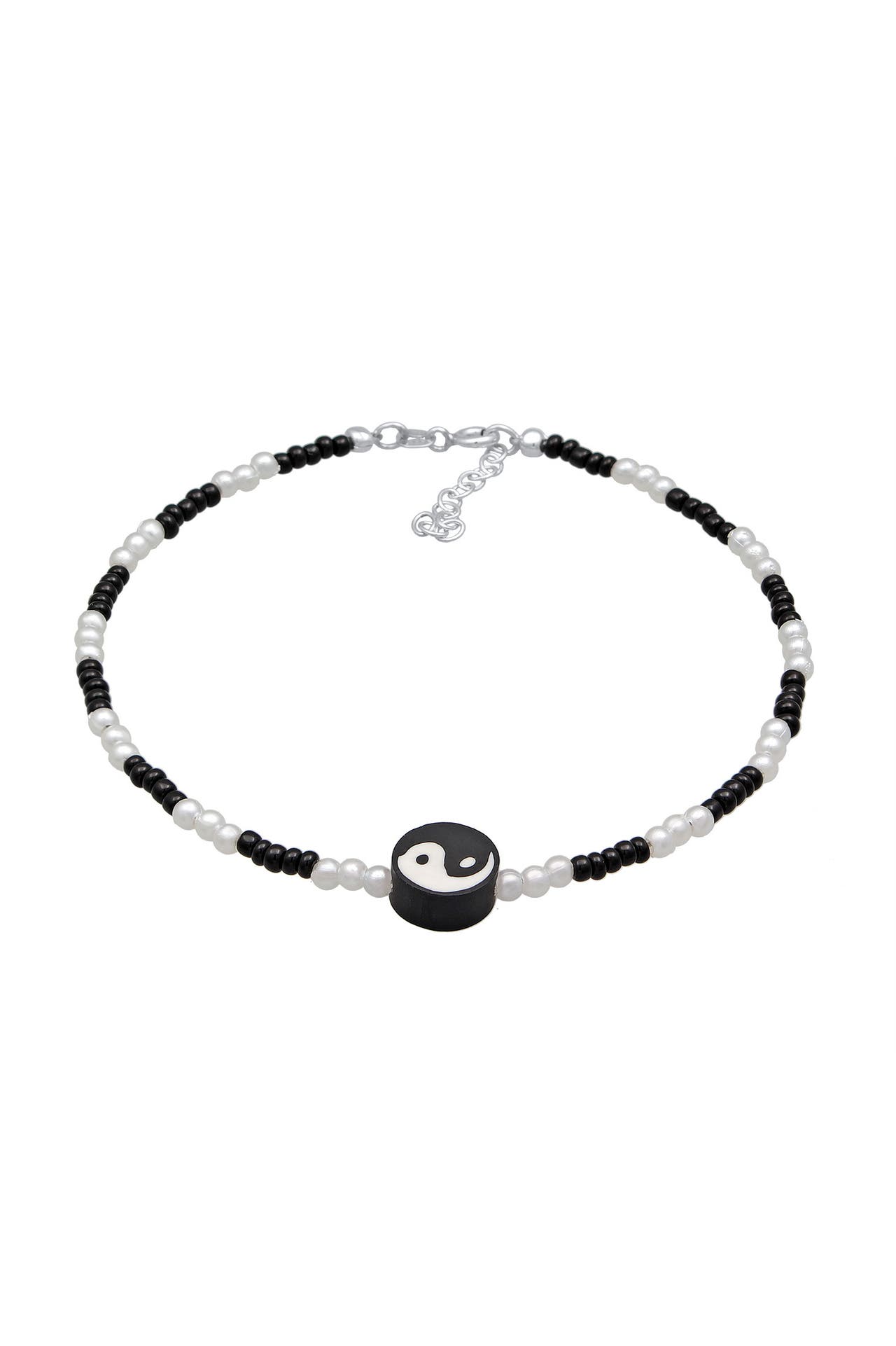 ELLI Fusskettchen Yin Yang Glasperlen synth. Perlen 925 Silber Zweifarbig, Bild 1