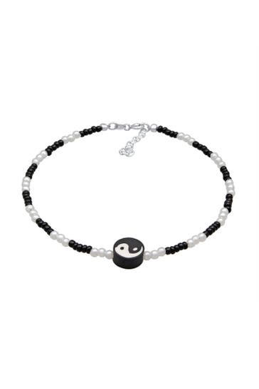 ELLI Fußschmuck Yin Yang Glasperlen synth. Perlen 925 Silber