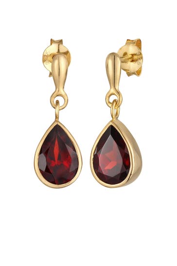 ELLI PREMIUM Ohrringe Hänger Tropfen Granat Rot 925 Silber vergoldet Gold