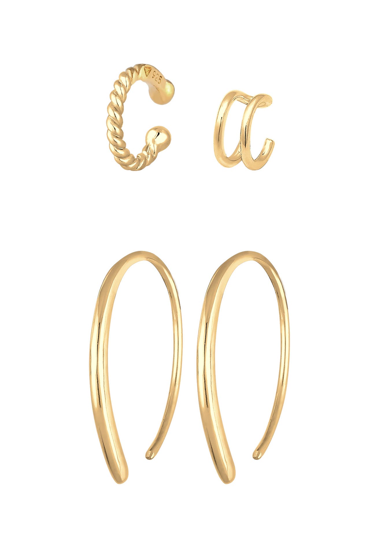 ELLI Ohrringe Basic Set Creolen Earcuff Blogger Trend 925 Silber Gold, Bild 1