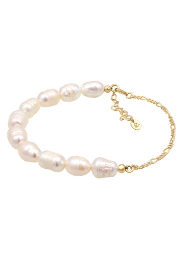 ELLI PREMIUM Armband Figaro Barock Süßwasserzuchtperle 925er Silber Gold