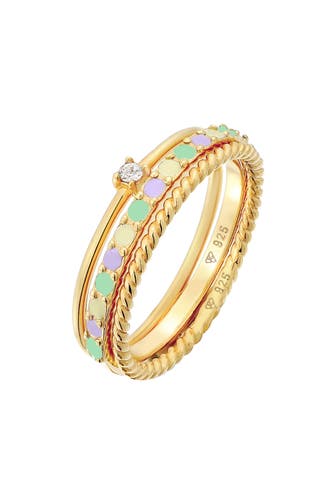 ELLI Ring Multi-Color Emaille 3er Set 925 Silber, mit Kristallen von Swarovski® Gold