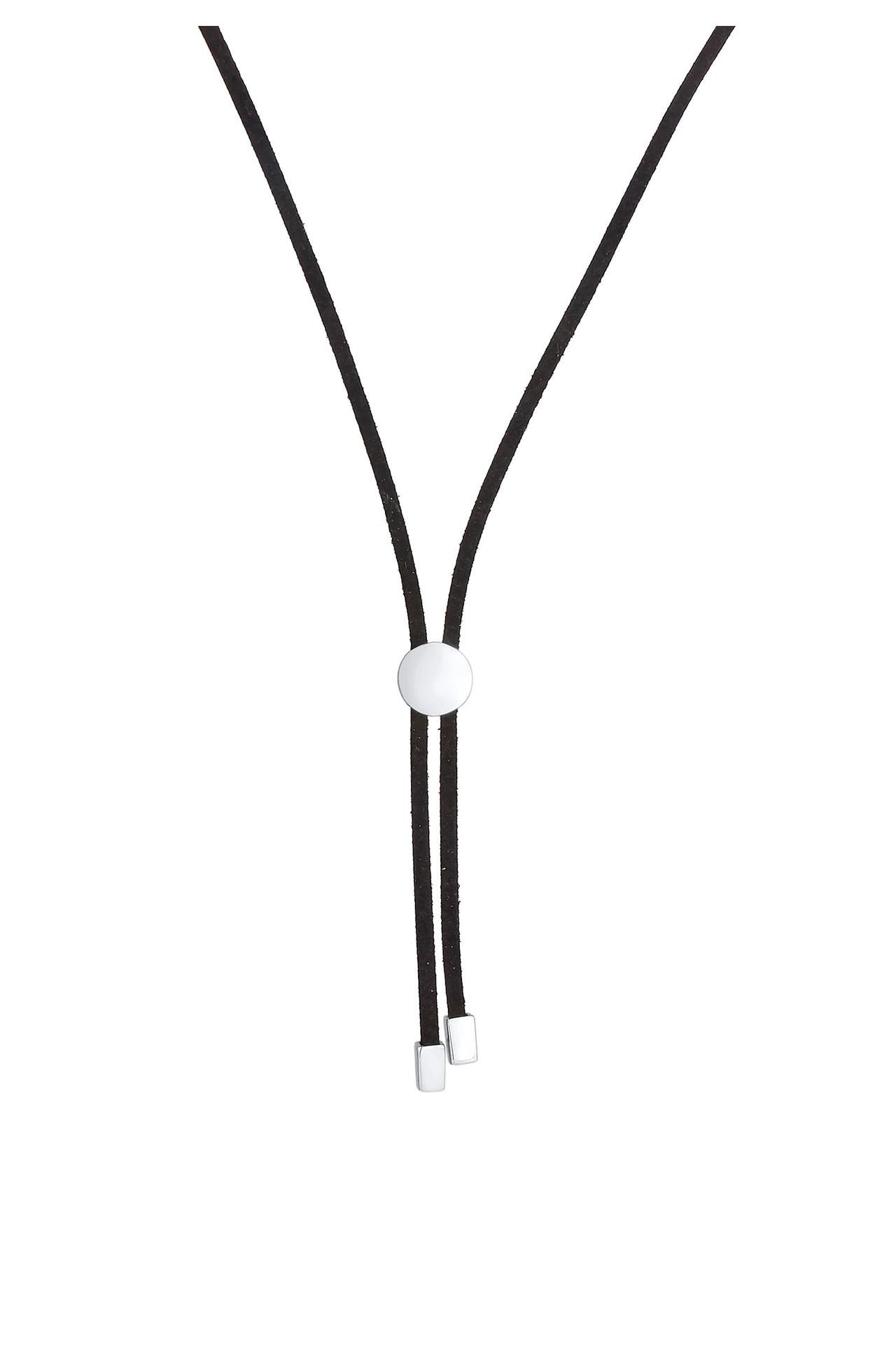 ELLI Kette Leder Textil Schwarz Disc Element 925 Silber Silber, Bild 1