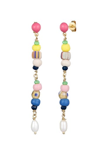 ELLI PREMIUM Ohrringe Süßwasserzuchtperle Glas Bead Emaille 925 Silber Bunt