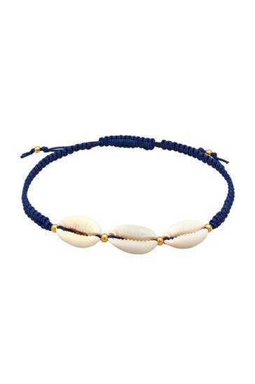 ELLI Fusskettchen Kauri Muschel Ozean Nylon 925 Silber Dunkelblau