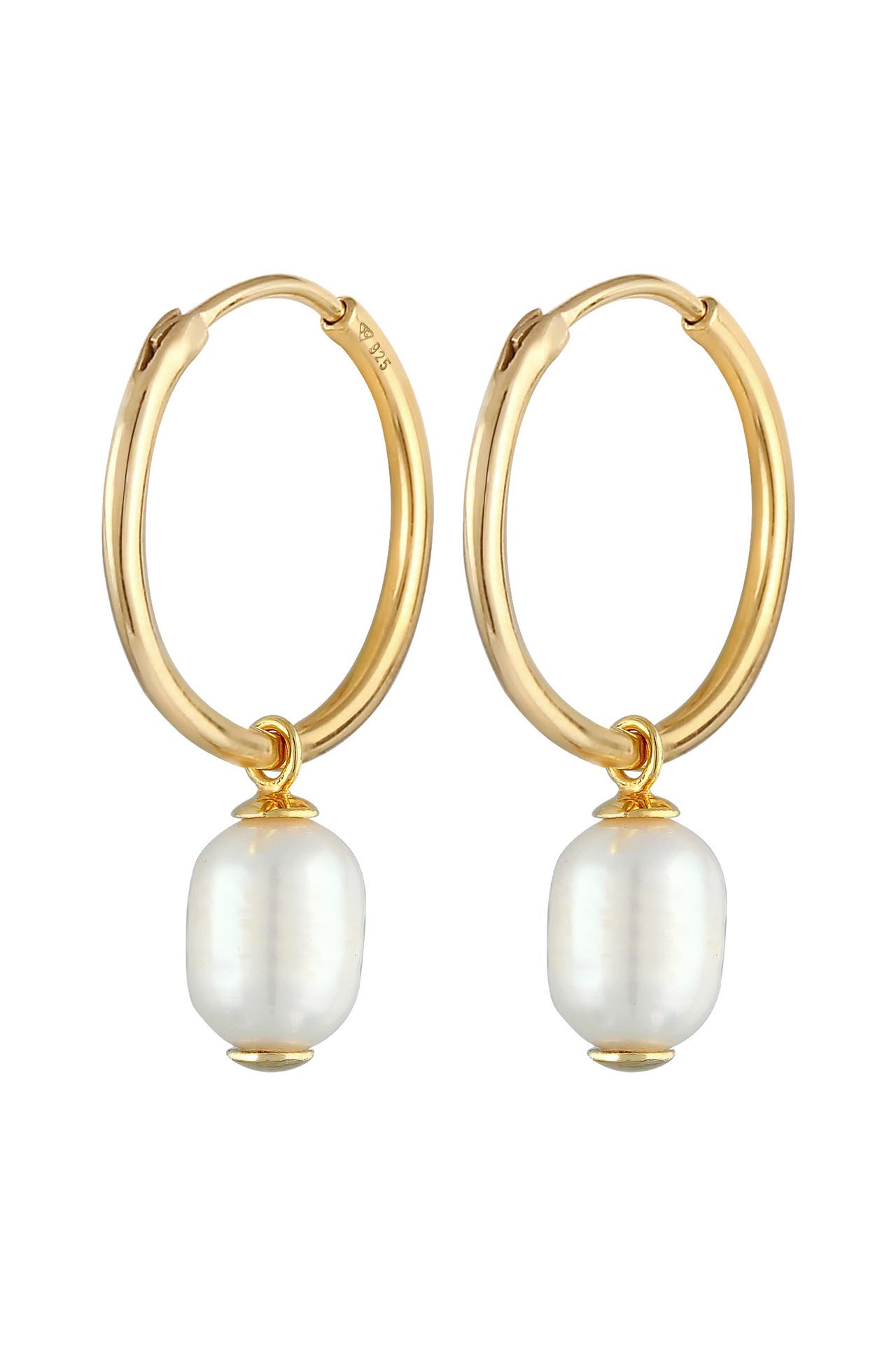 ELLI PREMIUM Ohrringe Creolen Süßwasserperle 925 Silber vergoldet Gold, Bild 1