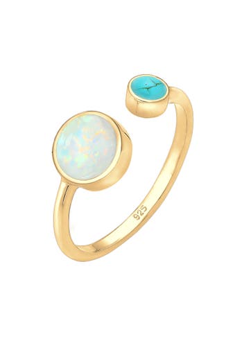 ELLI Ring Synthetischer Opal Türkis 925 Sterling Silber verstellbar Gold