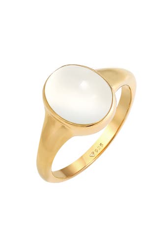 ELLI Ring Siegelring Mondstein Oval 925 Silber Gold