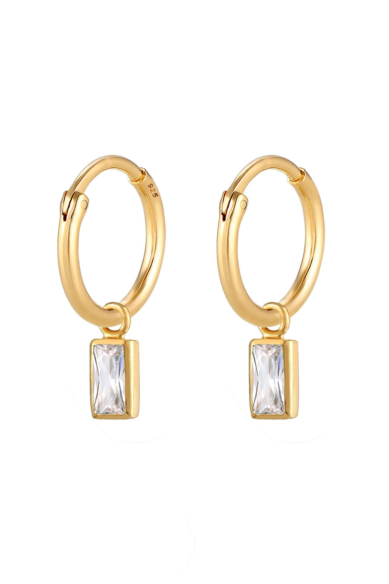 ELLI Ohrringe Creolen Einhänger Zirkonia Rechteck 925 Silber Gold, Bild 1