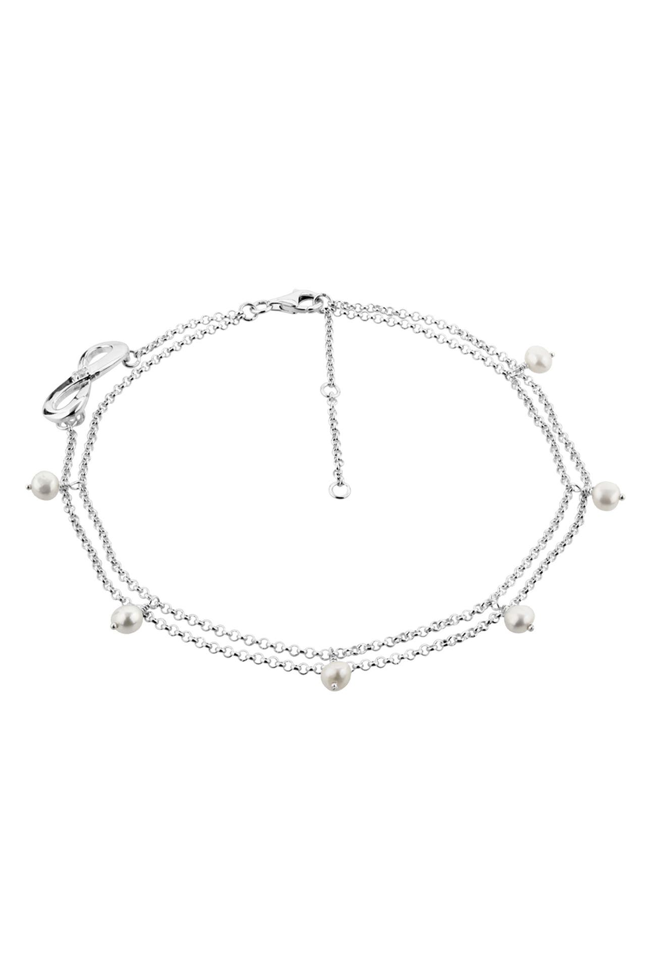 NENALINA Fusskettchen Infinity Zirkonia Süsswasserzuchtperlen 925 Silber Silber, Bild 1