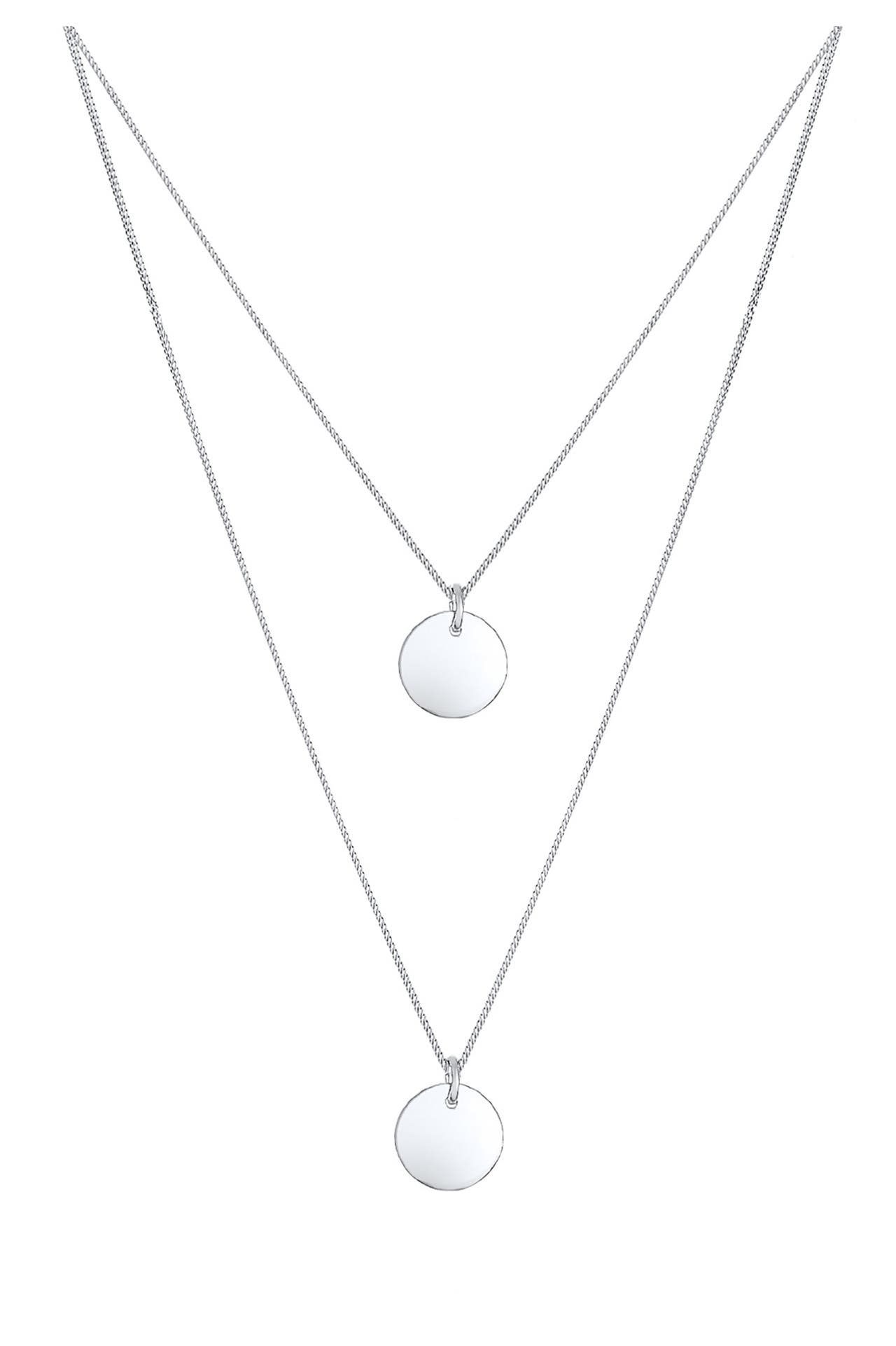 ELLI Kette Layer Kette mit Kreis Plättchen 925 Silber Silber, Bild 1