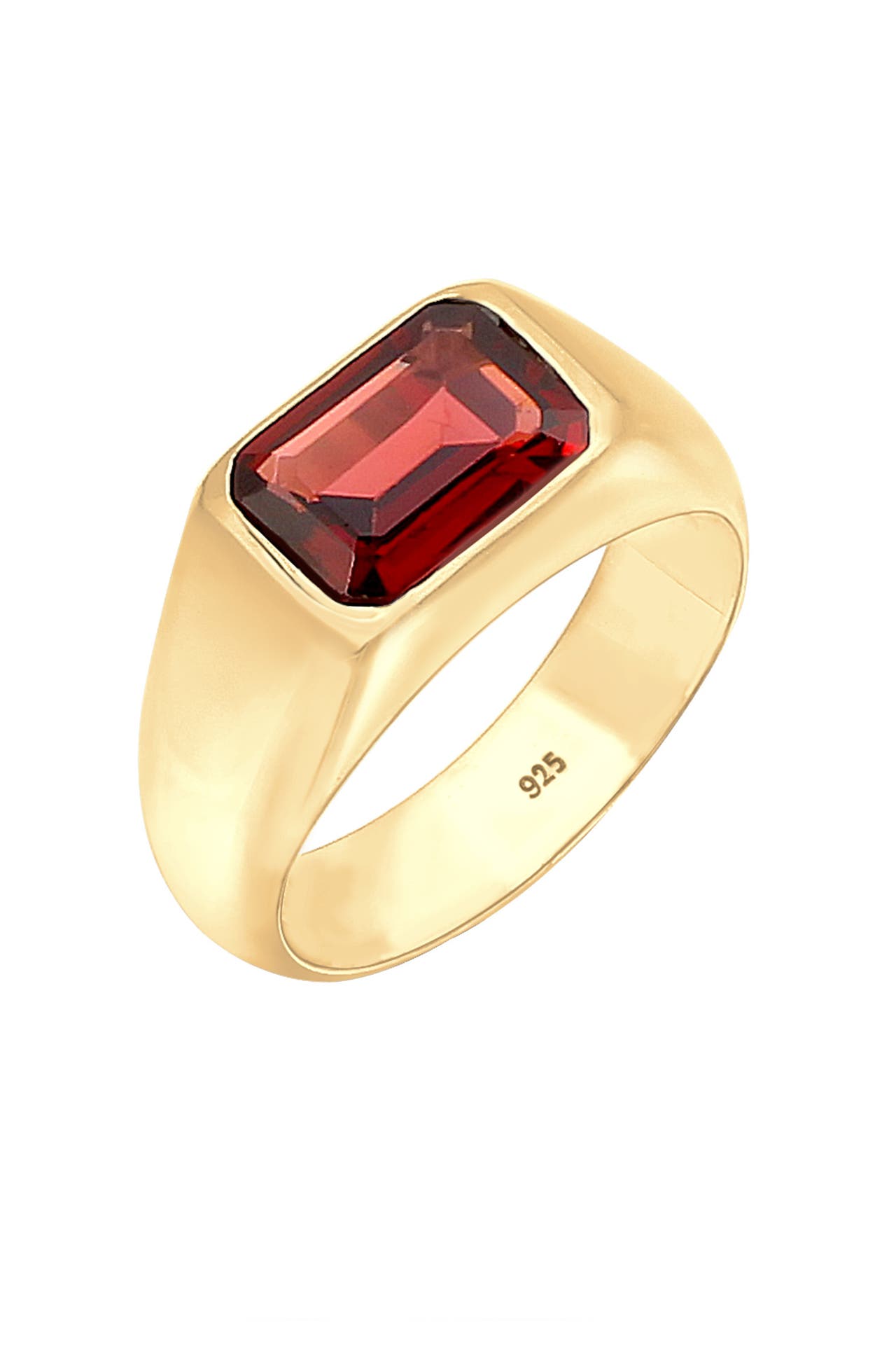 ELLI PREMIUM Ring Siegelring Granat Dunkelrot 925 Sterling Silber vergoldet Rot, Bild 1