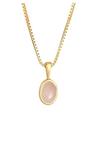 ELLI PREMIUM Kette Basic Rosa Quarz Edelstein 925 Sterling Silber Gold