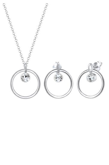 ELLI Schmuckset Kreis Geo 925 Silber, mit Kristallen von Swarovski® Silber