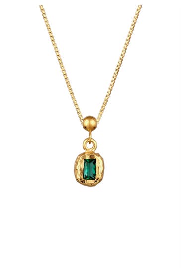 ELLI PREMIUM Kette Rechteck Synthetischer Smaragd Grün 925 Sterling Silber Gold