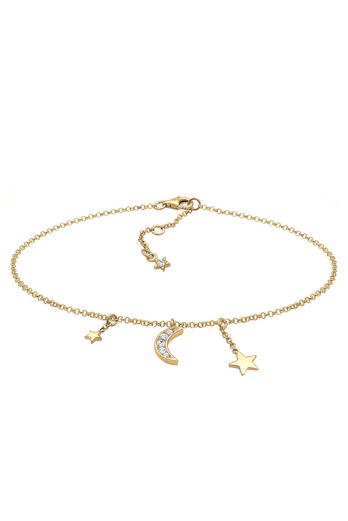 ELLI Fusskettchen Stern Halbmond Kristalle von Swarovski® 925 Silber vergoldet Gold, Bild 1