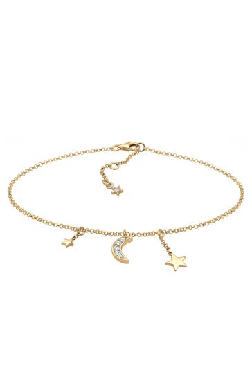 ELLI Fusskettchen Stern Halbmond Kristalle von Swarovski® 925 Silber vergoldet Gold