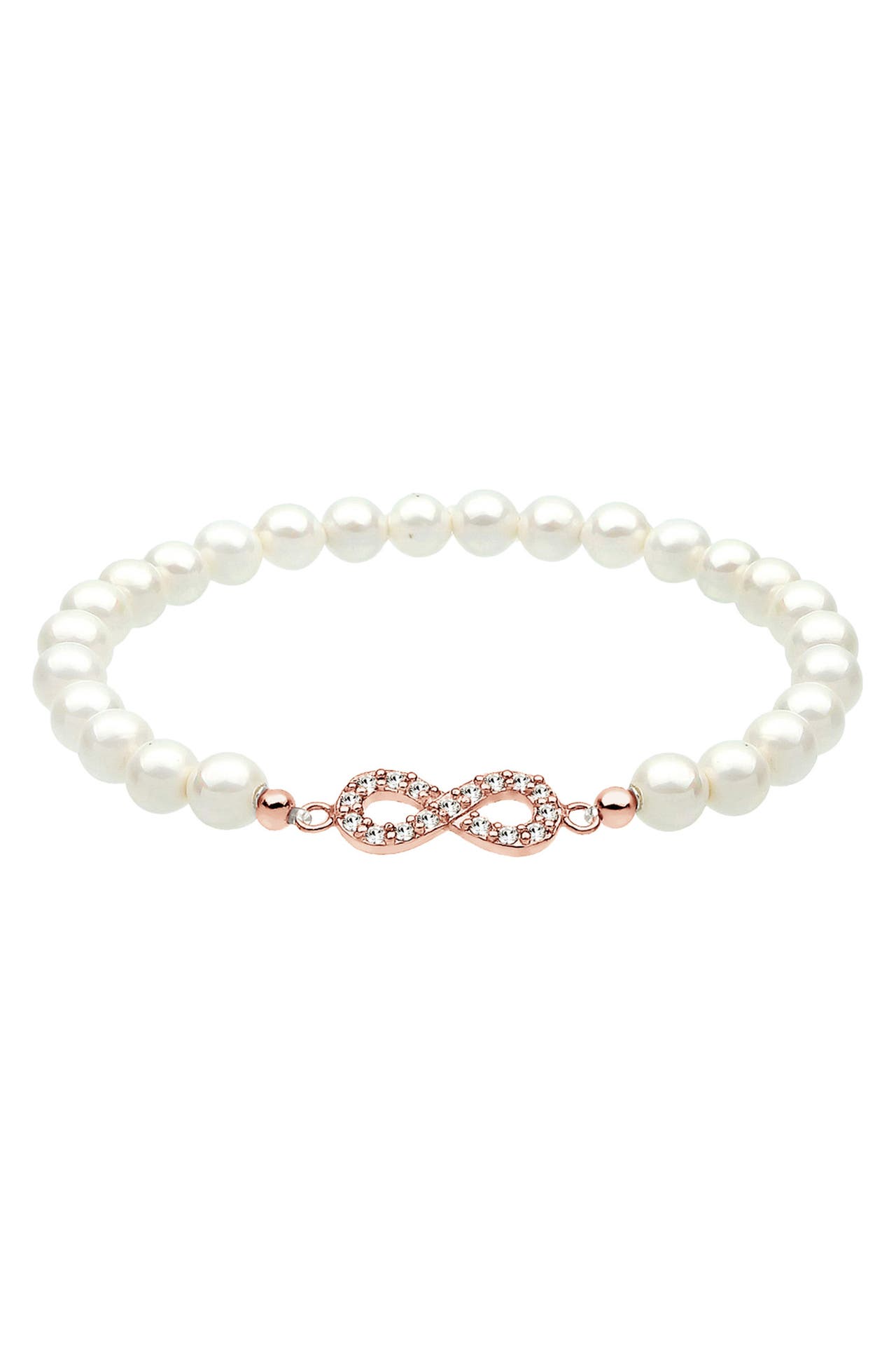 ELLI Armband Infinity Symbol Muschelkernperlen Weiß 925 Sterling Silber Rosegold, Bild 1