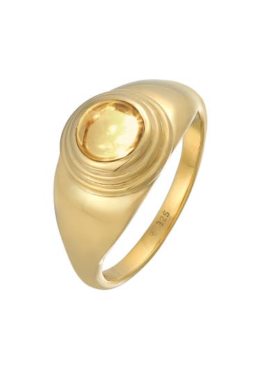 ELLI PREMIUM Ring Siegelring Citrin Rund Klassik 925 Silber Gold