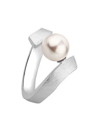 NENALINA Ring Brushed Synthetische Perle 925 Silber