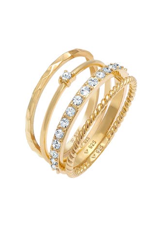 ELLI Ring Kristalle Stapelring Gedreht 4er Set 925 Silber, mit Kristallen von Swarovski® Gold