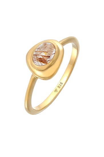 ELLI PREMIUM Ring Quarz Engelshaar oval 925 Silber Gold