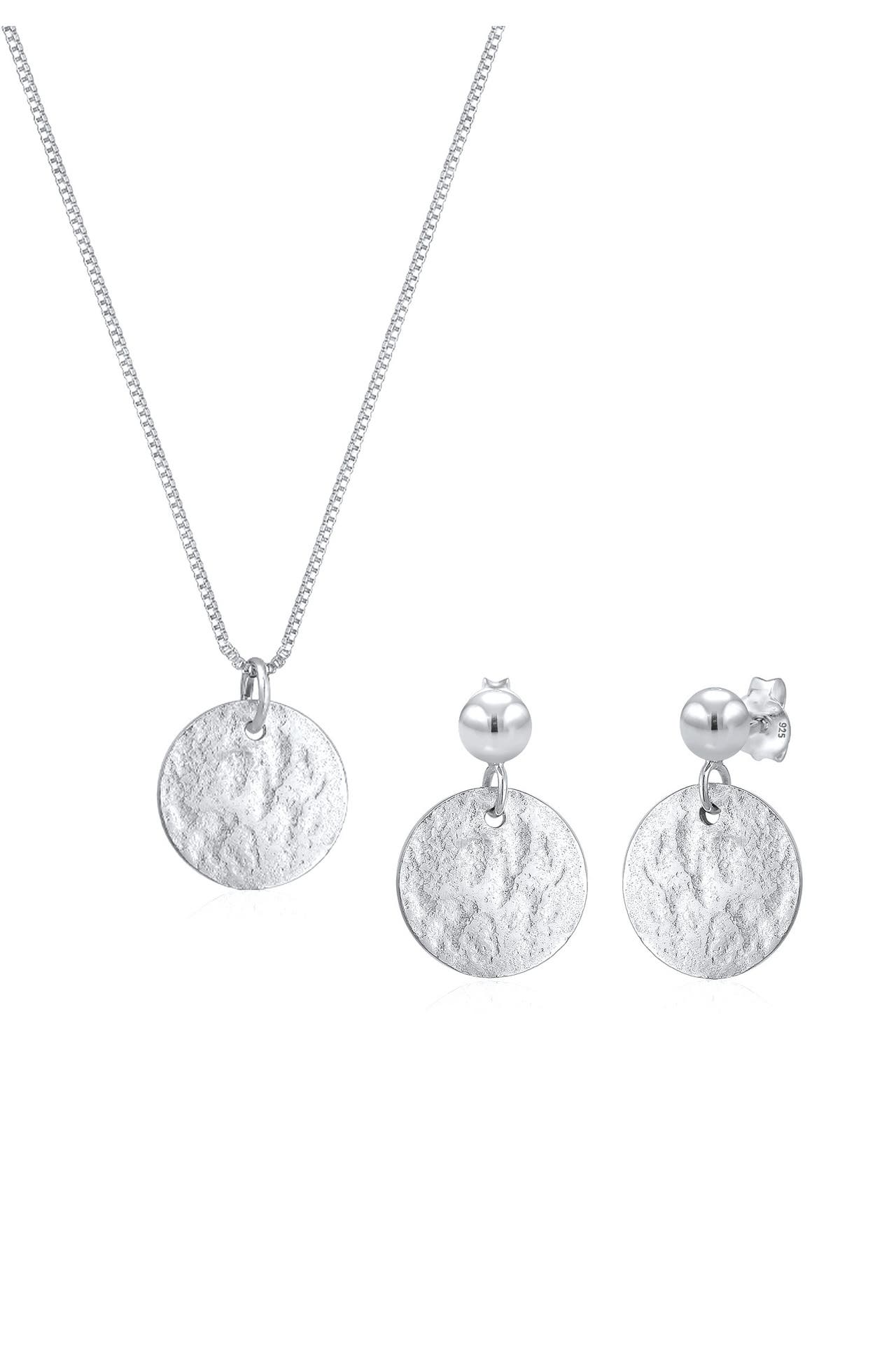 ELLI Schmuckset Plättchen Organic Kette Ohrhänger 925 Silber Silber, Bild 1