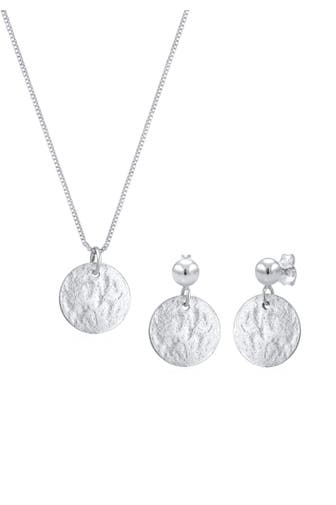 ELLI Schmuckset Plättchen Organic Kette Ohrhänger 925 Silber Silber
