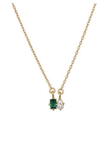 ELLI PREMIUM Kette Tropfen Zirkonia Synthetischer Smaragd 925 Sterling Silber Gold