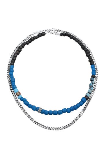 KUZZOI Kette Panzerkette Glas Beads Set 925 Silber Silber