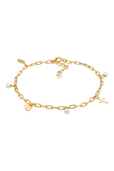 ELLI Armband Kreuz Feder Herz Süßwasserperle Charm 925 Silber Gold